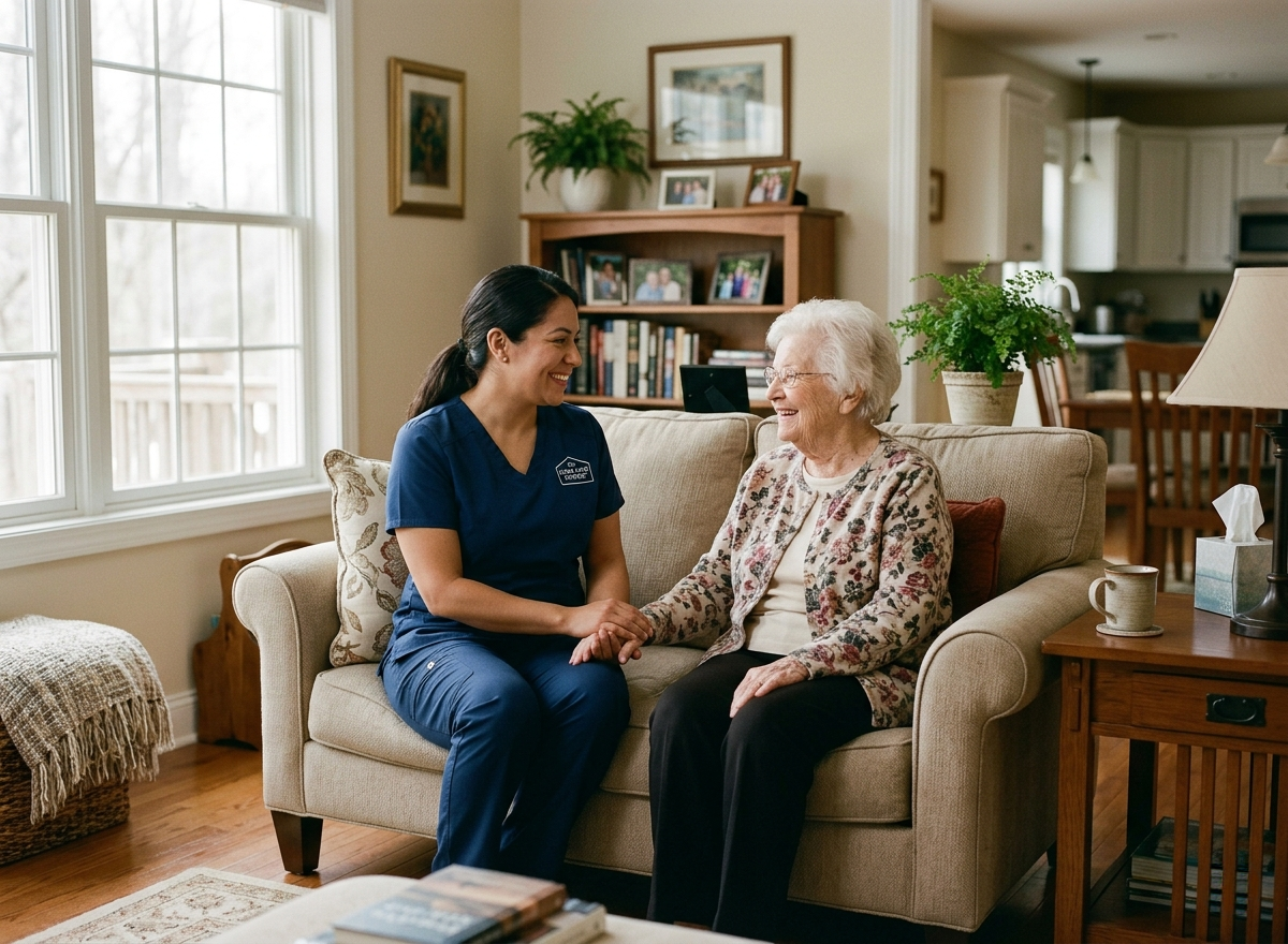 Caregiver providing reliable home care services to elderly client – DMV Affordable Care USA