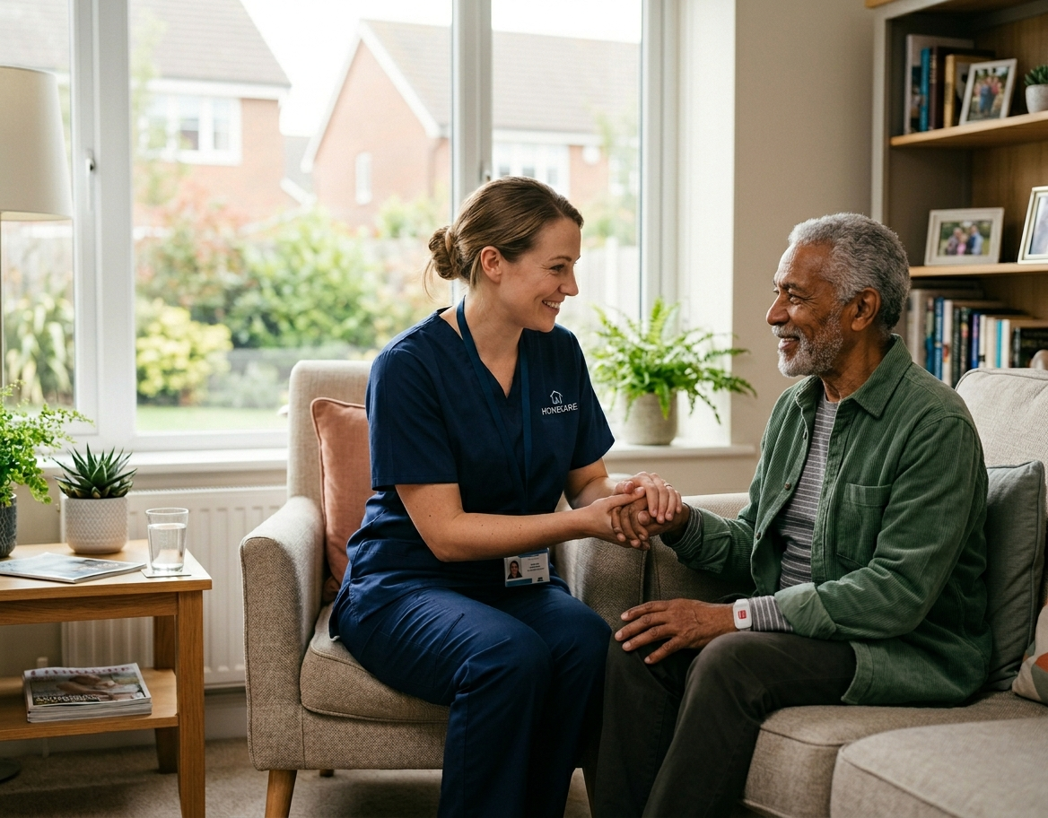 Professional caregiver providing compassionate home care assistance to elderly client – DMV Affordable Care USA services